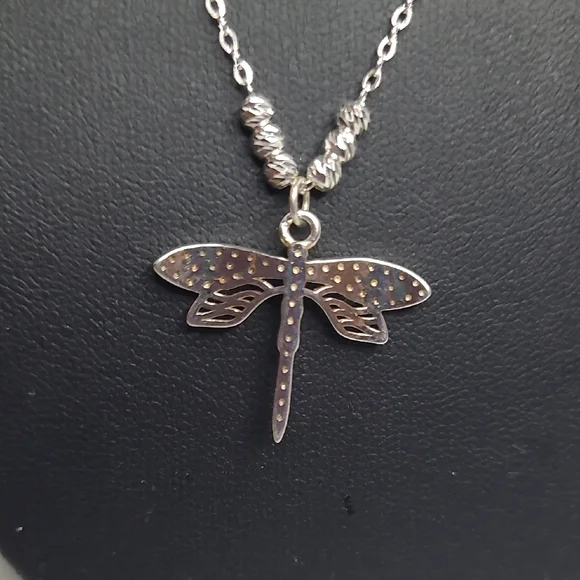 Delicate Silver 925  Dragonfly Pendant Necklace - Picture 4 of 7